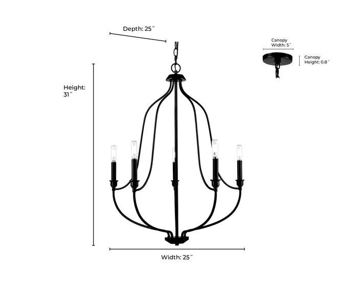 31'' Senoia Modern Gold 5 Light Chandelier