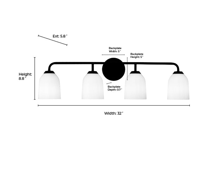 32'' Norah Matte Black 4 Light Bath Vanity