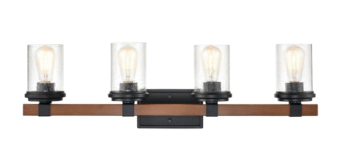 32'' Taos Matte Black/Wood Grain 4 Light Bath Vanity