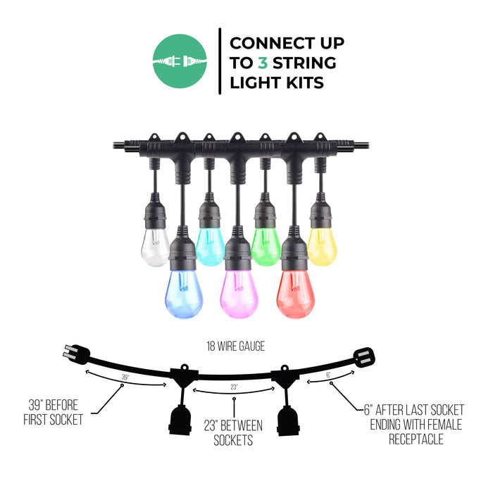 36-foot Black S14 Smart RGB Color-Changing LED String Light Kit with 18 Bulbs