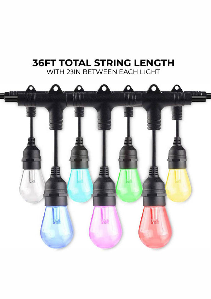 36-foot Black S14 Smart RGB Color-Changing LED String Light Kit with 18 Bulbs