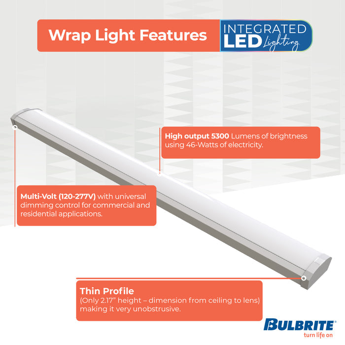 4-foot White 46W Dimmable LED Wraparound Utility Light, 5 CCT - 27/30/35/40/50K, 5300 Lumens