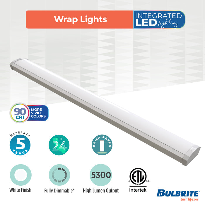 4-foot White 46W Dimmable LED Wraparound Utility Light, 5 CCT - 27/30/35/40/50K, 5300 Lumens
