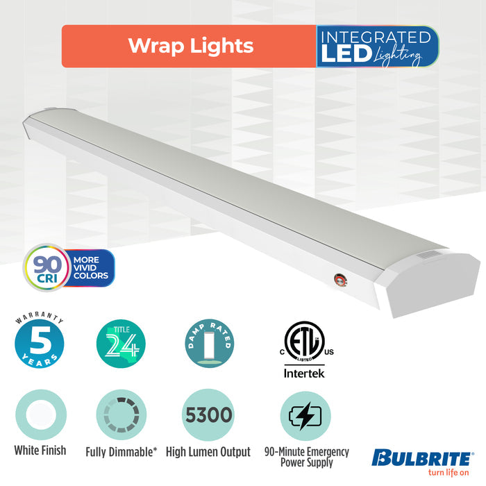 4-foot White 46W Dimmable LED Wraparound Utility Light, 5 CCT - 27/30/35/40/50K, 5300 Lumens, Battery Backup