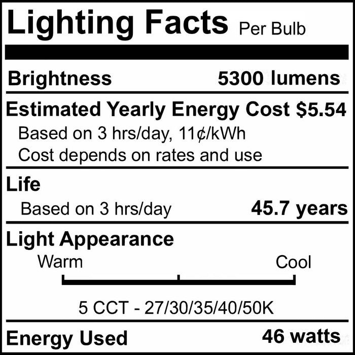 4-foot White 46W Dimmable LED Wraparound Utility Light, 5 CCT - 27/30/35/40/50K, 5300 Lumens, Battery Backup