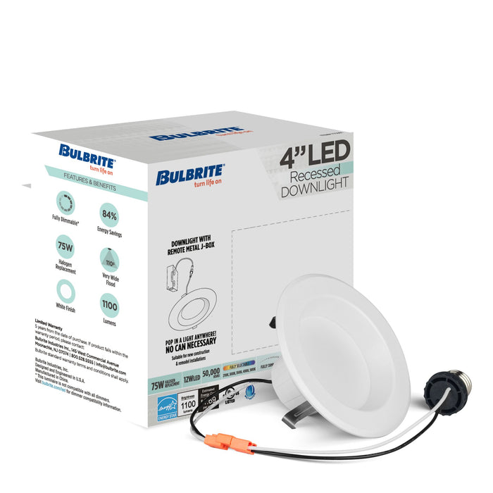 4-inch White 12W Dimmable LED Retrofit Recessed Downlight, 5 CCT - 27/30/35/40/50K, 1100 Lumens, 4-Pack