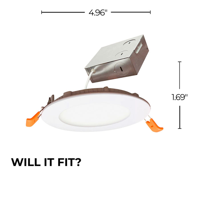 4-inch White Round - Smooth Trim 12W Dimmable LED J-Box Recessed Downlight, 2700K, 1100 Lumens, 4-Pack