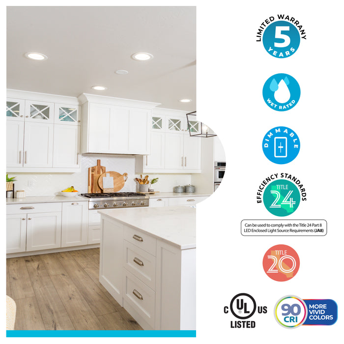 4-inch White Round - Smooth Trim 12W Dimmable LED Retrofit Recessed Downlight, 2700K, 1100 Lumens, 4-Pack