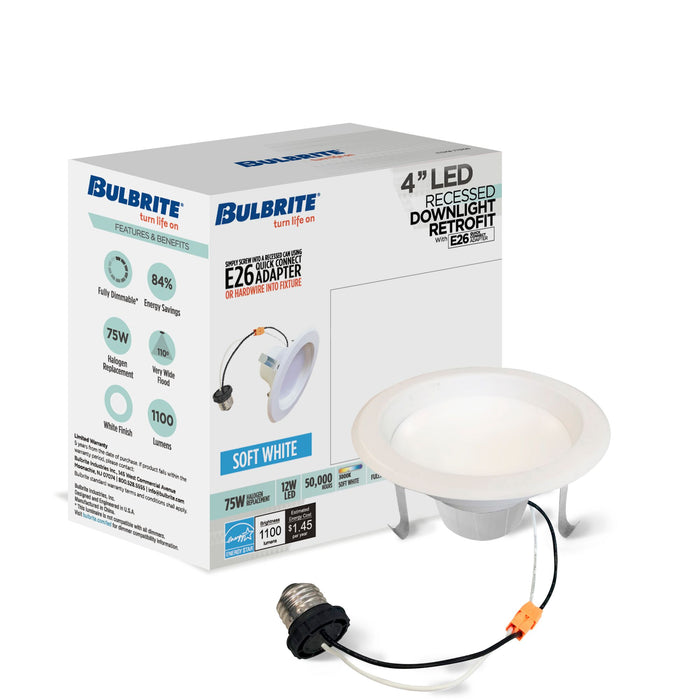 4-inch White Round - Smooth Trim 12W Dimmable LED Retrofit Recessed Downlight, 3000K, 1100 Lumens, 4-Pack
