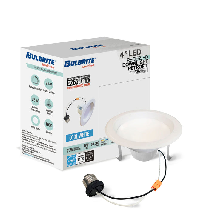 4-inch White Round - Smooth Trim 12W Dimmable LED Retrofit Recessed Downlight, 4000K, 1100 Lumens, 4-Pack