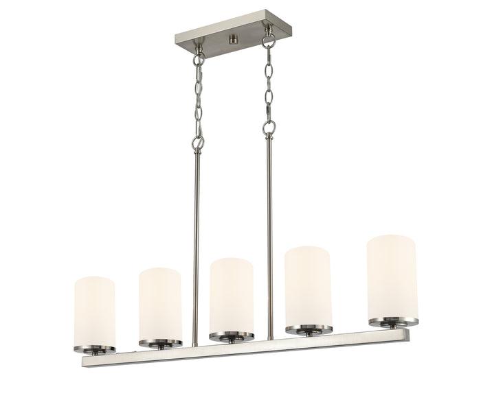 40-inch Verlana Brushed Nickel 5-Light Etched White Glass Linear Chandelier