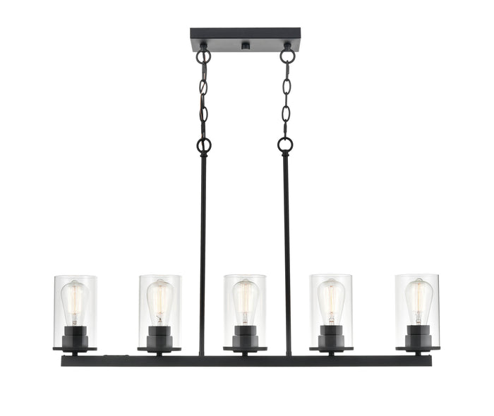 40-inch Verlana Matte Black 5-Light Clear Glass Linear Chandelier
