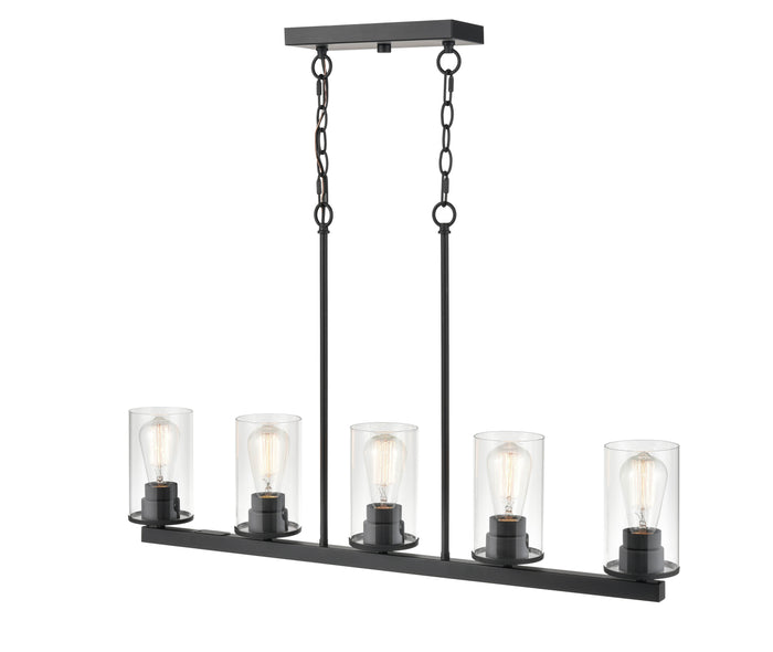 40-inch Verlana Matte Black 5-Light Clear Glass Linear Chandelier