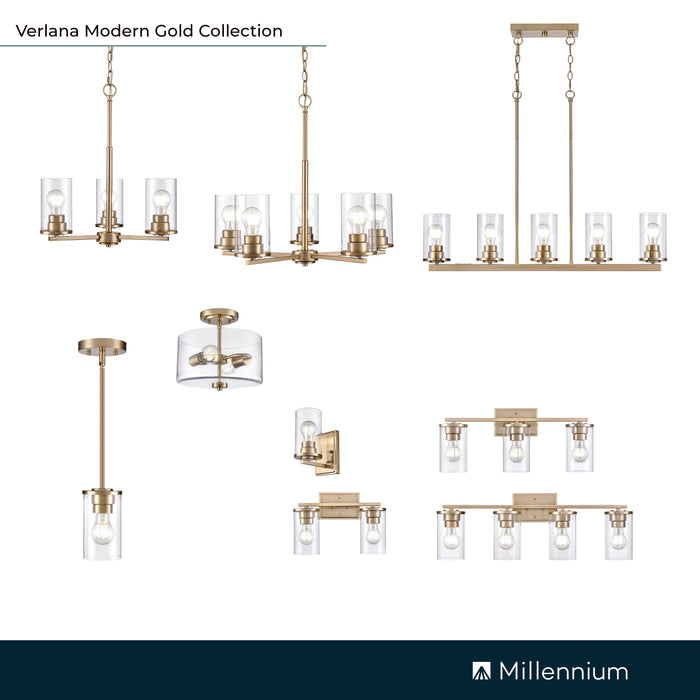 40-inch Verlana Modern Gold 5-Light Clear Glass Linear Chandelier