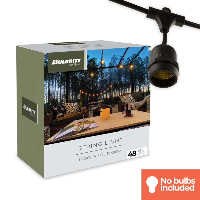 48-foot Black 15-Socket E26 String Light Cord, No Bulbs