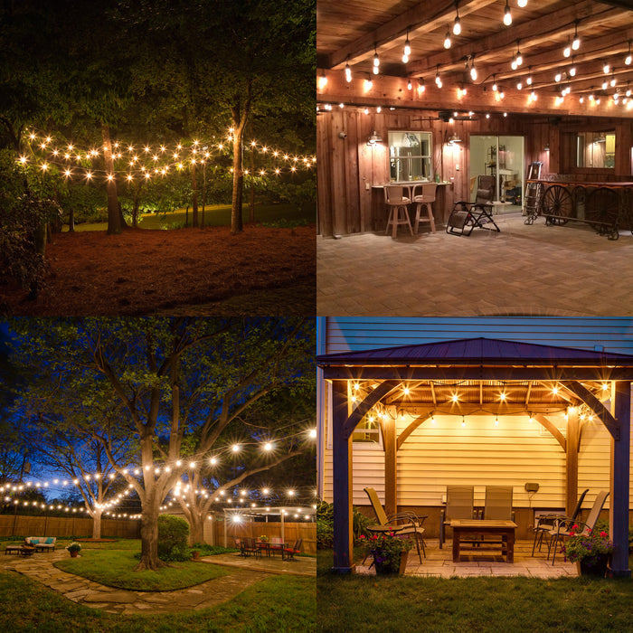 48-foot Black S14 LED String Light Kit with 15 Bulbs, 2700K, 2-Pack