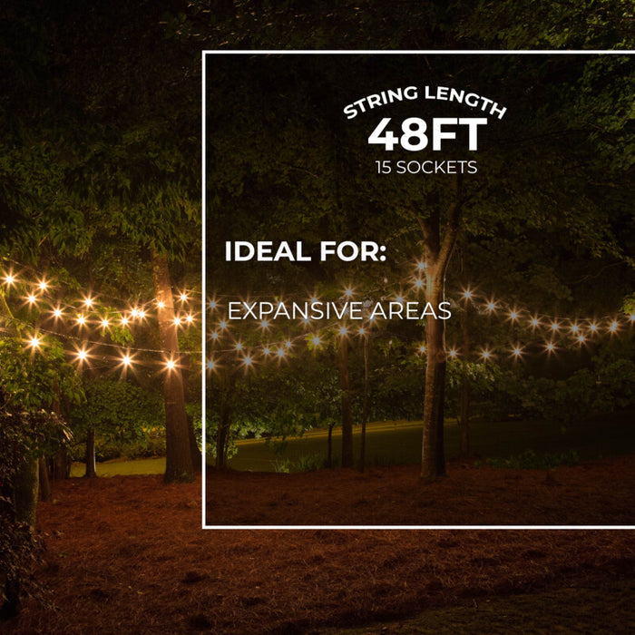 48-foot Black S14 LED String Light Kit with 15 Bulbs, 2700K