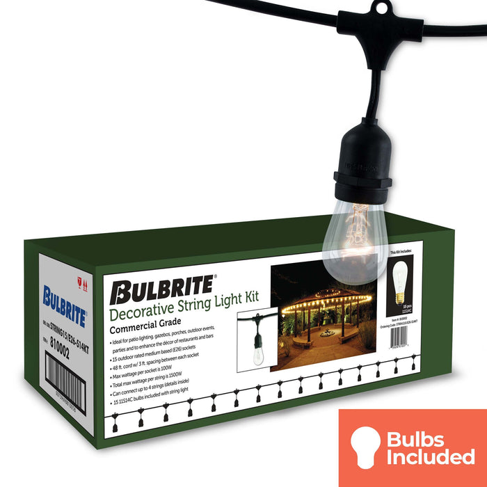 48-foot S14 Incandescent String Light Kit with 2700K, 2-Pack