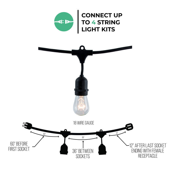 48-foot S14 Incandescent String Light Kit with 2700K, 2-Pack