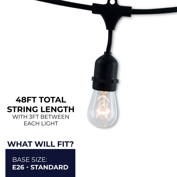 48-foot S14 Incandescent String Light Kit with 2700K, 2-Pack
