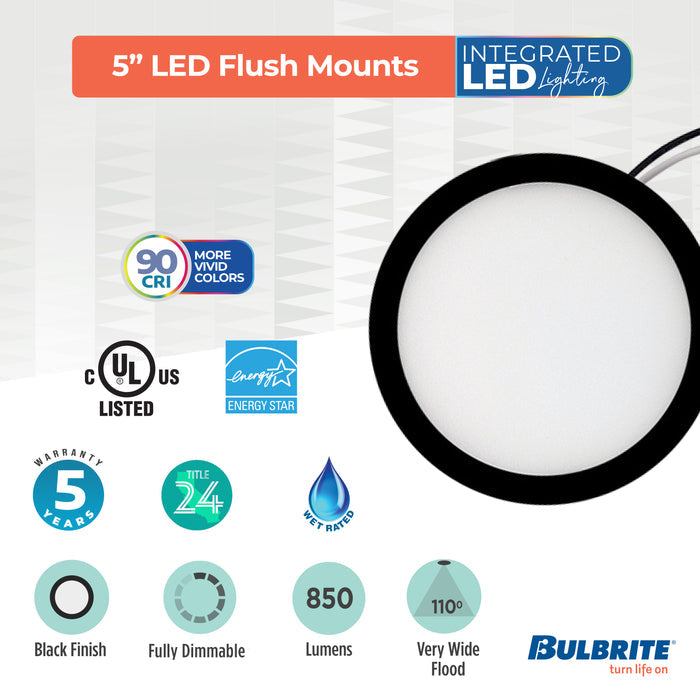 5-inch Black 10.3W Dimmable LED Flush Mount Ceiling Light, 3000K, 850 Lumens
