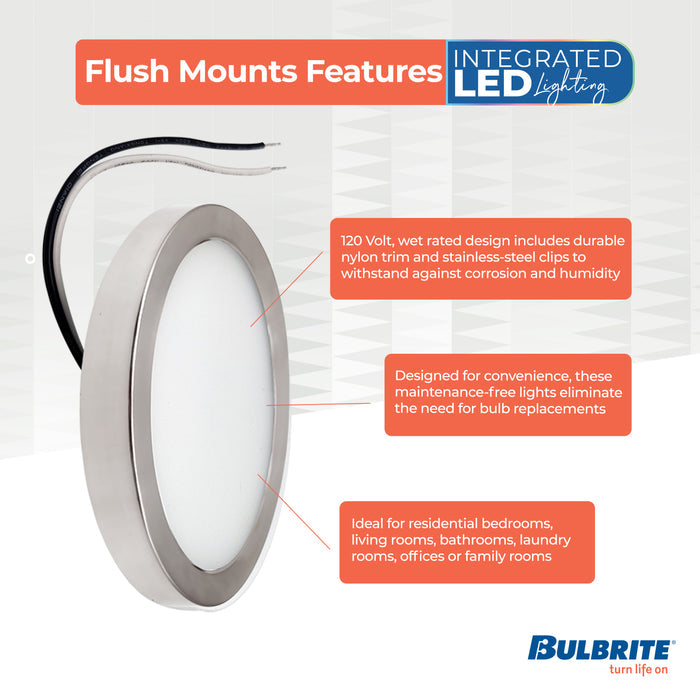 5-inch Nickel 10.3W Dimmable LED Flush Mount Ceiling Light, 3000K, 850 Lumens
