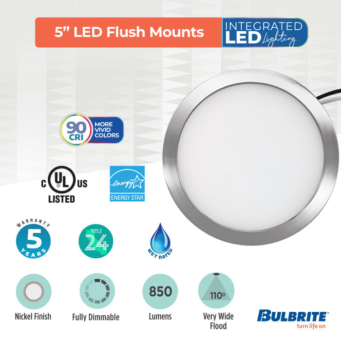 5-inch Nickel 10.3W Dimmable LED Flush Mount Ceiling Light, 3000K, 850 Lumens