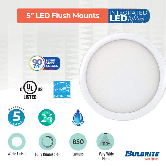 5-inch White 10.3W Dimmable LED Flush Mount Ceiling Light, 5 CCT - 27/30/35/40/50K, 850 Lumens