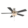 52 Inch Galeson AC Brushed Nickel Indoor Ceiling Fan 5-Blade 2 Lights Reversible
