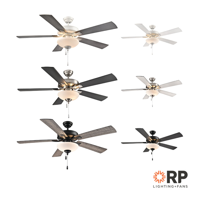 52 Inch Galeson AC Brushed Nickel Indoor Ceiling Fan 5-Blade 2 Lights Reversible