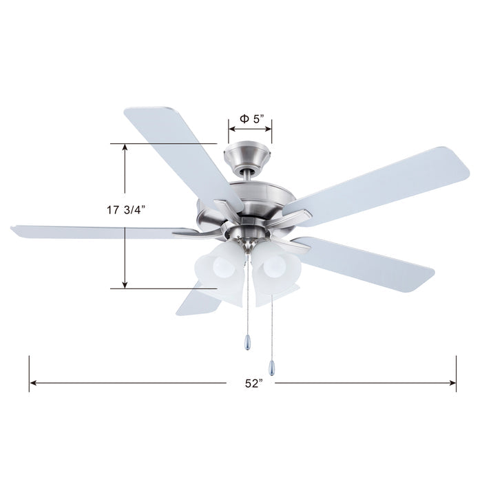 52 Inch Marisella AC Brushed Nickel Indoor Ceiling Fan 5-Blade 4 Lights Reversible