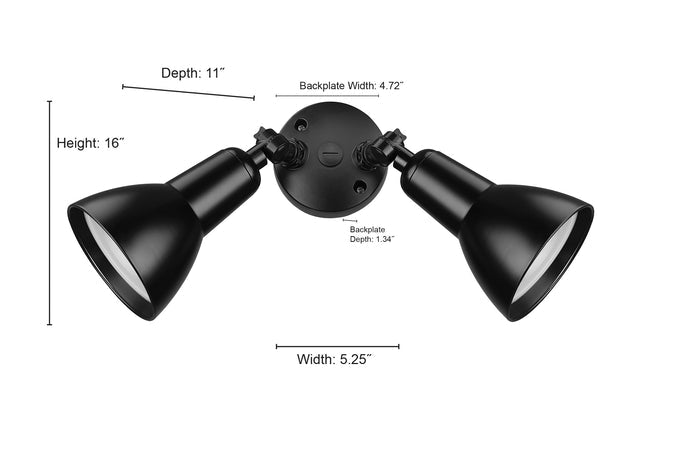 5.25''  Powder Coated Black 2 Light Flood Light