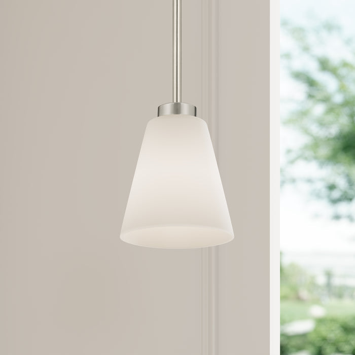 5.75-inch Strayhan Brushed Nickel 1-Light White Frosted Glass Pendant Light