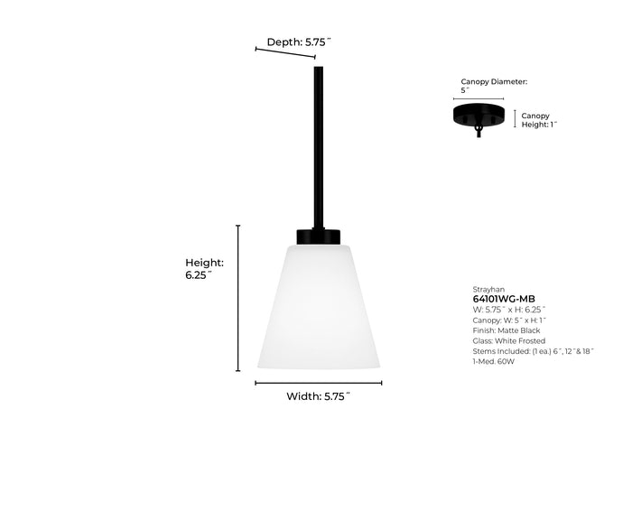 5.75-inch Strayhan Brushed Nickel 1-Light White Frosted Glass Pendant Light