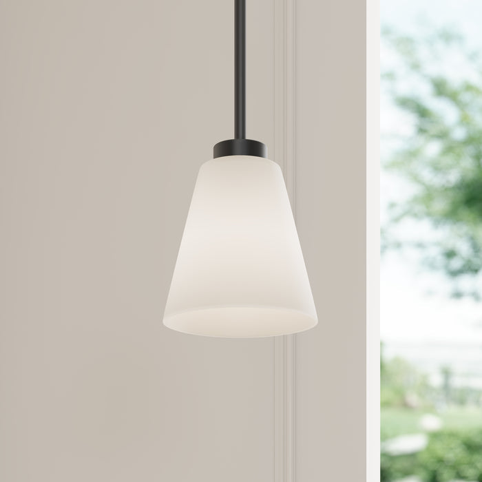 5.75-inch Strayhan Matte Black 1-Light White Frosted Glass Pendant Light