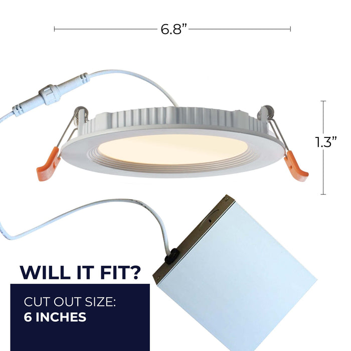 6-inch White 14W Dimmable LED J-Box Recessed Downlight, 3000K, 1100 Lumens, 2-Pack