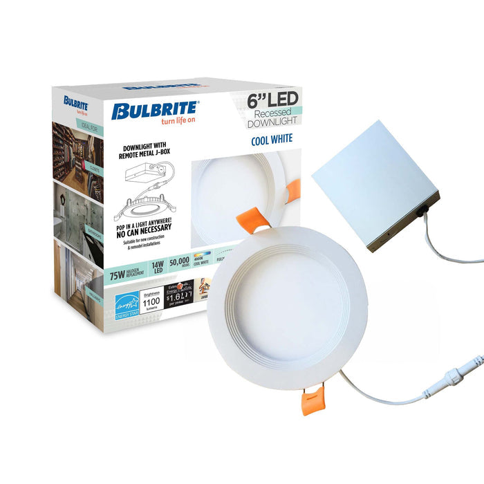 6-inch White 14W Dimmable LED J-Box Recessed Downlight, 4000K, 1100 Lumens, 2-Pack
