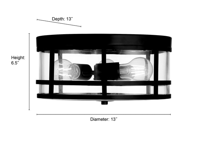 6.5'' Lunden Matte Black 3 Light Flush Mount