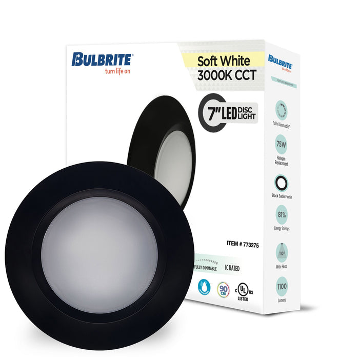 7-inch Black 14W Dimmable LED Disc Downlight, 3000K, 1100 Lumens, 12-Pack
