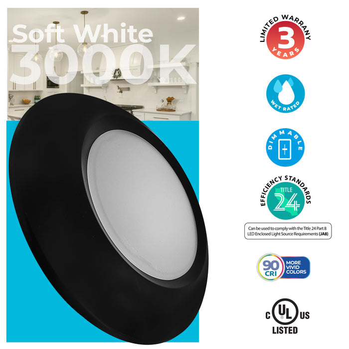 7-inch Black 14W Dimmable LED Disc Downlight, 3000K, 1100 Lumens, 12-Pack