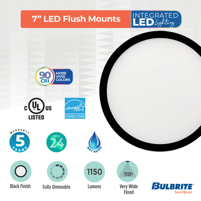 7-inch Black 14W Dimmable LED Flush Mount Ceiling Light, 3000K, 1150 Lumens