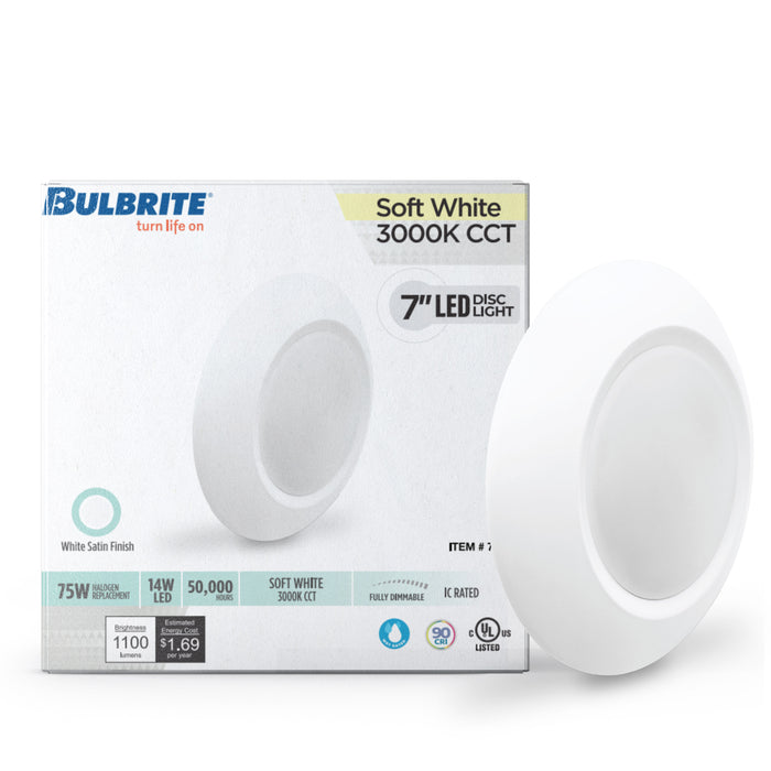 7-inch White 14W Dimmable LED Disc Downlight, 3000K, 1100 Lumens, 12-Pack