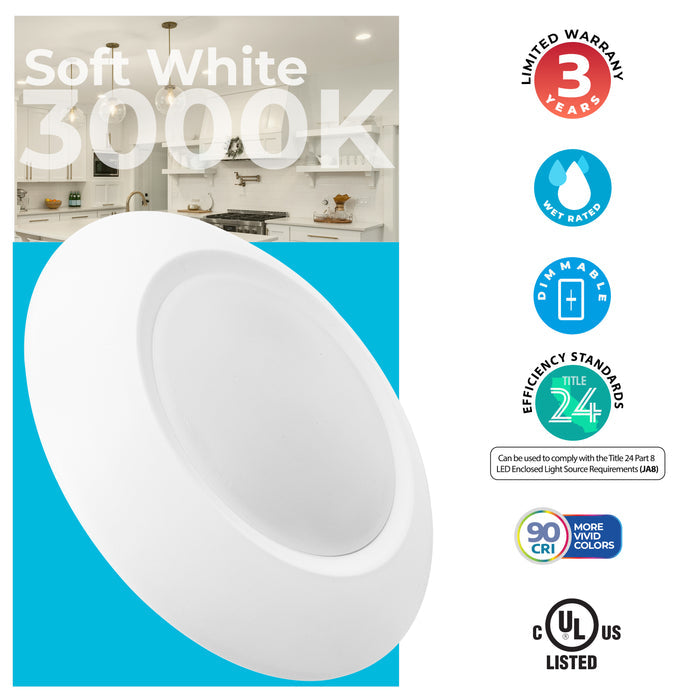 7-inch White 14W Dimmable LED Disc Downlight, 3000K, 1100 Lumens, 4-Pack