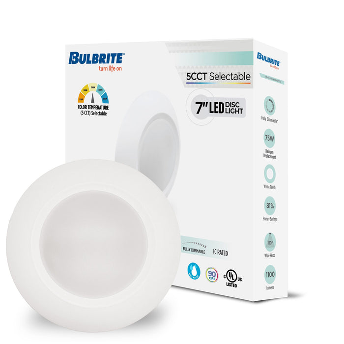 7-inch White 14W Dimmable LED Disc Downlight, 5 CCT - 27/30/35/40/50K, 1100 Lumens, 12-Pack