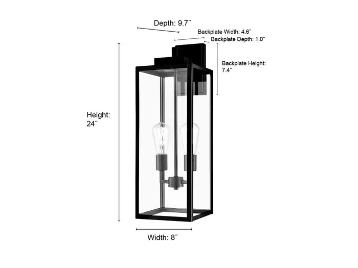 8'' Atless Powder Coated Bronze 2 Light Lantern