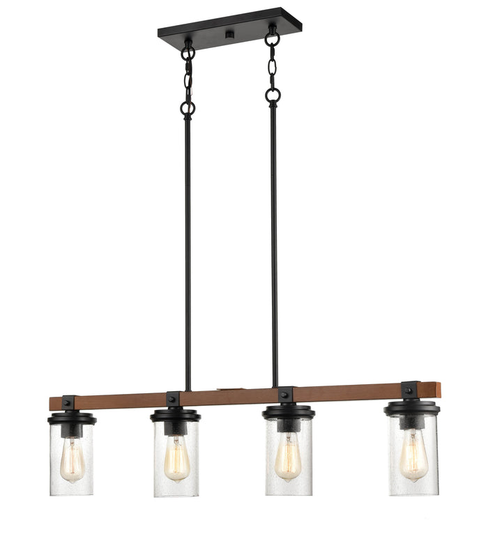 8.5'' Taos Matte Black/Wood Grain 4 Light Linear Chandelier