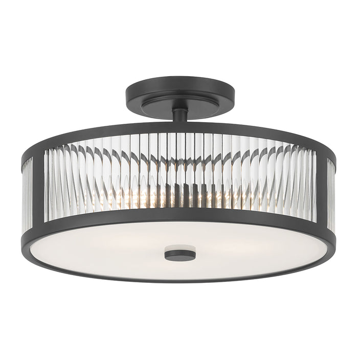 8.75'' Ardezia Matte BlackClear Ribbed 3 Light Semi-Flush Mount
