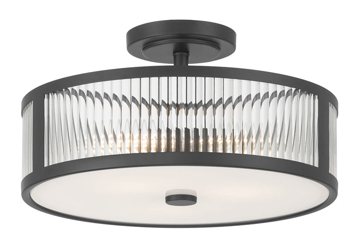 8.75'' Ardezia Matte BlackClear Ribbed 3 Light Semi-Flush Mount