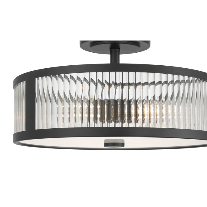 8.75'' Ardezia Matte BlackClear Ribbed 3 Light Semi-Flush Mount