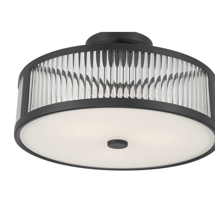8.75'' Ardezia Matte BlackClear Ribbed 3 Light Semi-Flush Mount